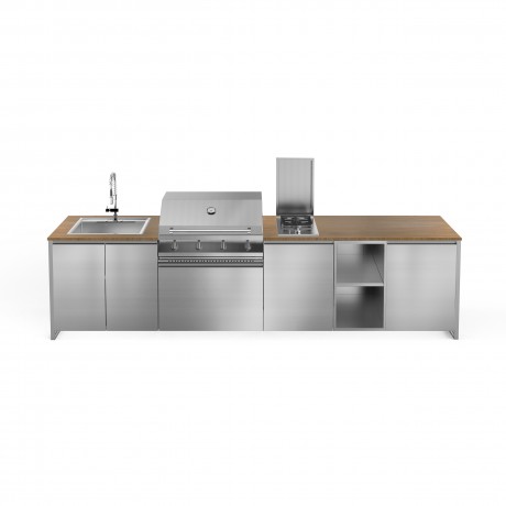 Steel Cucine Gea MALMOLADA35580H Σύνθεση Κουζίνας Εξωτερικού Χώρου με BBQ, Νεροχύτη 75εκ. και Εστία Αερίου