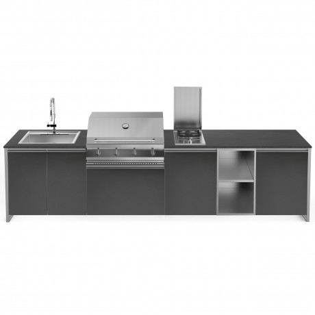 Steel Cucine Gea MALMOLADA35580H Σύνθεση Κουζίνας Εξωτερικού Χώρου με BBQ, Νεροχύτη 75εκ. και Εστία Αερίου