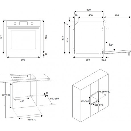 Bertazzoni F60 5 HER G K NE Φούρνος Αερίου με Αέρα MultiGas Grill Αερίου & Σούβλα