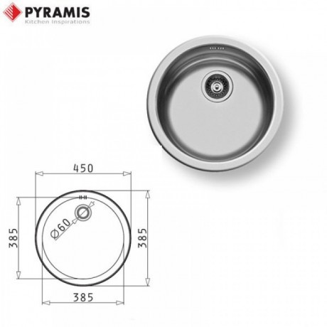 Pyramis CR Ένθετος Νεροχύτης 45x45cm Inox Σατινέ (100034001)