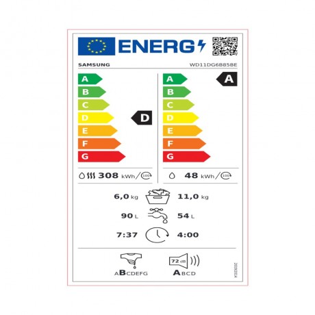 Samsung WD11DG6B85BEU4 Πλυντήριο-Στεγνωτήριο Ρούχων 11kg/6kg Ατμού 1400 Στροφές με Wi-Fi