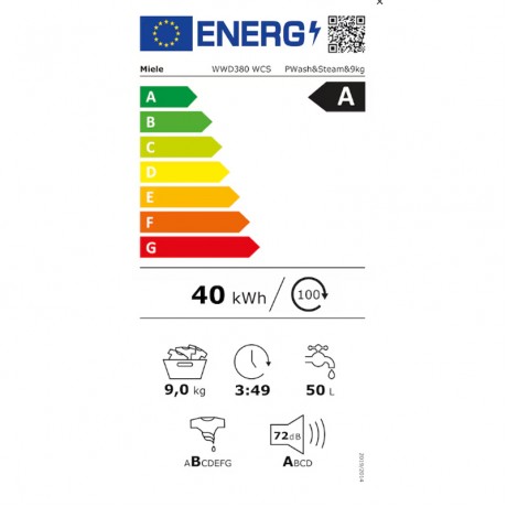 Miele WWD380WCS Πλυντήριο Ρούχων Ατμού 9kg 1400 Στροφών CapDosing 12729550
