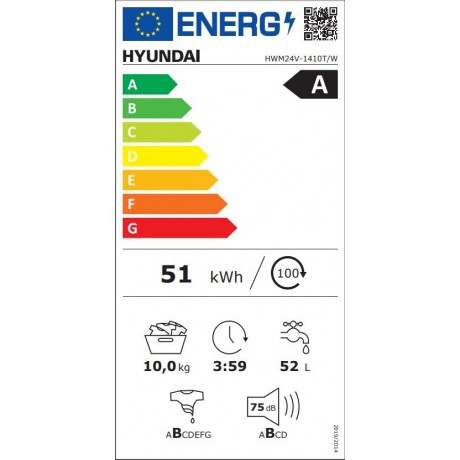 Hyundai HWM24V-1410T/W Πλυντήριο Ρούχων 10kg Ατμού 1400 Στροφών Eco Wash Inverter