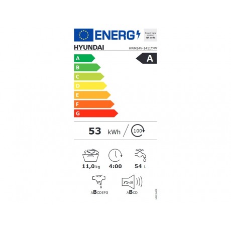Hyundai HWM24V-1411T/W Πλυντήριο Ρούχων 11kg 1200 Στροφών Inverter