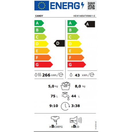 Candy HEW14854TWM6/1-S Πλυντήριο-Στεγνωτήριο Ρούχων 8kg/5kg 1400 Στροφές με Wi-Fi