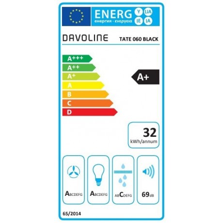 Davoline Tate Απορροφητήρας Καμινάδα 60cm 744m³/h Μαύρος 801012132