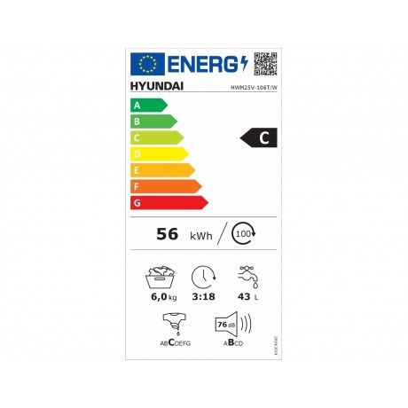 Hyundai HWM25V-106T/W Πλυντήριο Ρούχων 6kg 1000 Στροφών 