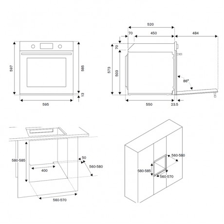 Bertazzoni FMOD6 11 7P T S3 Πυρολυτικός Φούρνος 76lt Π59.7εκ. Ossidiana Specchio Α++