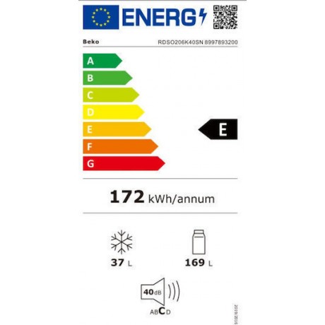 Beko RDSO206K40SN Ψυγείο Δίπορτο 243lt Υ143xΠ54.5xΒ55.5εκ. Ασημί 