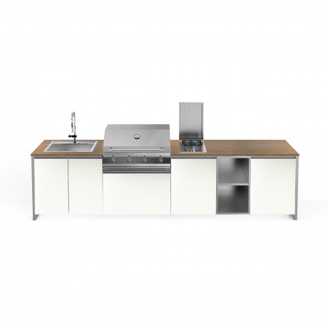 Steel Cucine Gea MALMOLADA35580H Σύνθεση Κουζίνας Εξωτερικού Χώρου με BBQ, Νεροχύτη 75εκ. και Εστία Αερίου