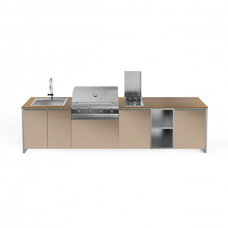Steel Cucine Gea MALMOLADA35580H Σύνθεση Κουζίνας Εξωτερικού Χώρου με BBQ, Νεροχύτη 75εκ. και Εστία Αερίου