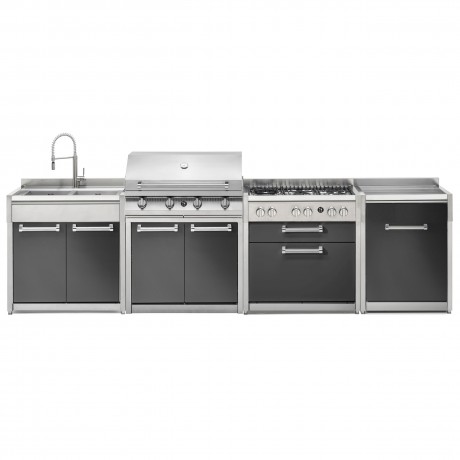 Steel Cucine Swing 9SK9BQCTRB34063AN Σύνθεση Κουζίνας Εξωτερικού Χώρου με Ψυγείο, BBQ και Πλατό 6 Εστιών