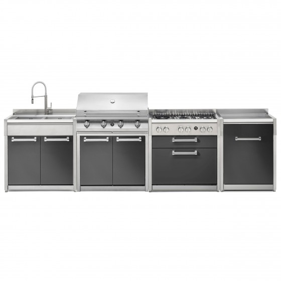 Steel Cucine Swing 9SK9BQCTRB34063AN Σύνθεση Κουζίνας Εξωτερικού Χώρου με Ψυγείο, BBQ και Πλατό 6 Εστιών