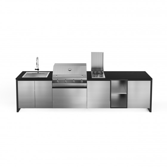 Steel Cucine Gea MALMOLADA35580H Σύνθεση Κουζίνας Εξωτερικού Χώρου με BBQ, Νεροχύτη 75εκ. και Εστία Αερίου