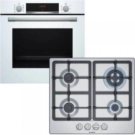 Bosch HBA534BW3 + PGH6B5B90 Αυτόνομο Σετ Εντοιχισμού με Εστίες Αερίου Λευκό Α+
