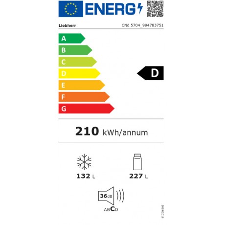 Liebherr CNd 5704 Pure Ψυγειοκαταψύκτης 359lt Total NoFrost Υ201.5xΠ59.7xΒ67.5εκ. Λευκός 
