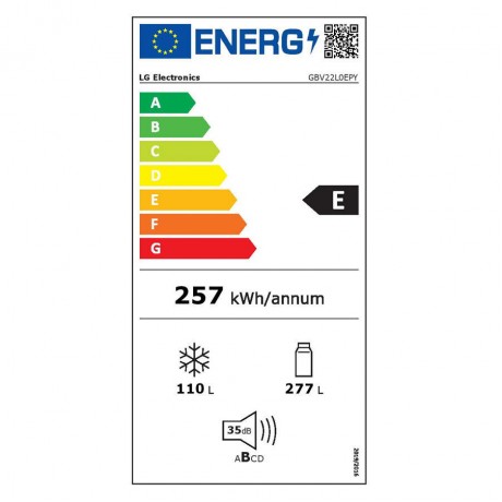 LG GBV22L0EPY Ψυγειοκαταψύκτης 387lt Total NoFrost Υ203xΠ59.5xΒ68.2εκ. Silver