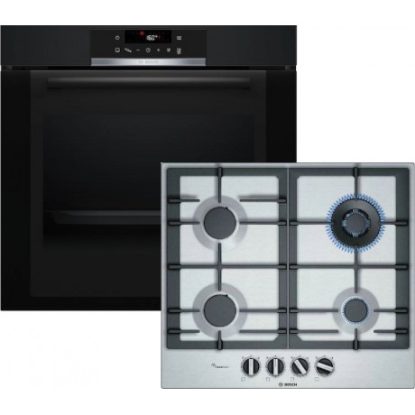 Bosch HBA372EB3 + PCH6A5B90 Πυρολυτικό Σετ Εντοιχισμού Air Fry με Εστίες Υγραερίου Π59.4εκ. Μαύρο Α+