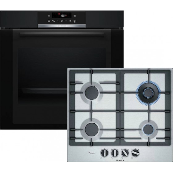 Bosch HBA372EB3 + PCH6A5B90 Πυρολυτικό Σετ Εντοιχισμού Air Fry με Εστίες Υγραερίου Π59.4εκ. Μαύρο Α+