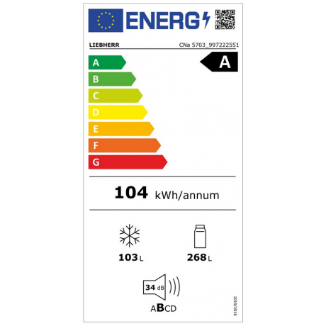 Liebherr CNa 5703 Ψυγειοκαταψύκτης 371lt NoFrost Υ201.5xΠ59.7xΒ67.5εκ. Λευκό