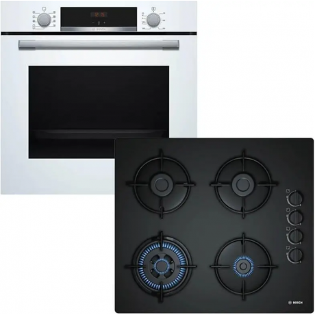 Bosch HBA534BW3 + POH6B6B10 Αυτόνομο Σετ Εντοιχισμού με Εστίες Αερίου Λευκό Α+