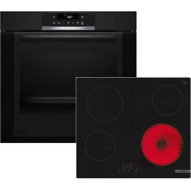 Bosch HBA372EB3 + PKE611BB2E Πυρολυτικός Φούρνος Air Fry 71lt με Εστίες Black