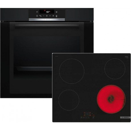 Bosch HBA372EB3 + PKE611BB2E Πυρολυτικός Φούρνος Air Fry 71lt με Εστίες Black