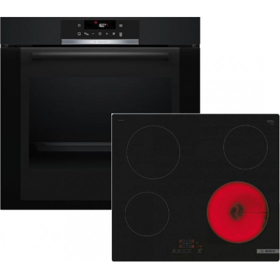 Bosch HBA372EB3 + PKE611BB2E Πυρολυτικός Φούρνος Air Fry 71lt με Εστίες Black