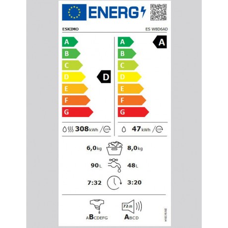 Eskimo ES W8D6AD Πλυντήριο Στεγνωτήριο Ρούχων 8 / 6kg Ατμού 1200 Στροφές