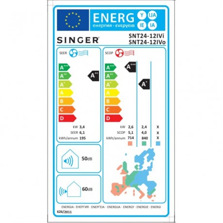 Singer SNT24-12IVi/SNT24-12IVo Κλιματιστικό Inverter 12000 BTU A++/A+++ με Wi-F