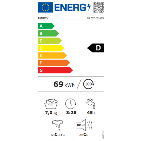 Eskimo ES WM7F1203 Πλυντήριο Ρούχων 7kg 1000 Στροφών Slim 40εκ. Βάθος