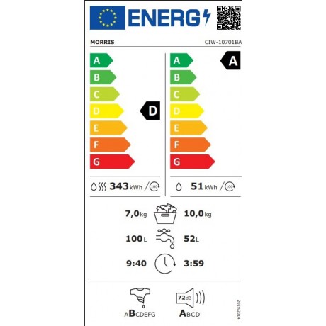 Morris CIW-10701BA Πλυντήριο-Στεγνωτήριο Ρούχων 10kg/7kg Ατμού 1400 Στροφές