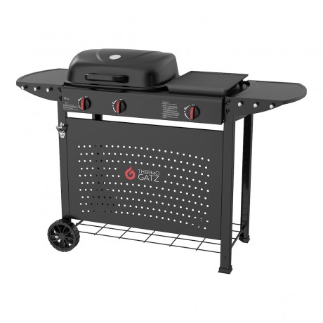 Thermogatz GS GRILL 2 + Plancha Ψησταριά Υγραερίου Μαντεμένιας Σχάρας και Πλάκας με 2 Εστίες 5kW και Πλαϊνό Μάτι 03.313.435