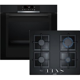 Bosch HBA372EB3 + PPP6A6B90 Πυρολυτικό Σετ Εντοιχισμού Air Fry με Εστίες Υγραερίου Π59.4εκ. Μαύρο Α+