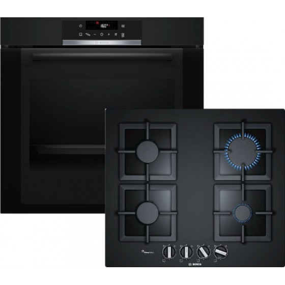 Bosch HBA372EB3 + PPP6A6B90 Πυρολυτικό Σετ Εντοιχισμού Air Fry με Εστίες Υγραερίου Π59.4εκ. Μαύρο Α+