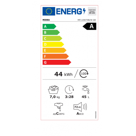 Midea MF110W70B/W-GR Πλυντήριο Ρούχων Ατμού 7kg 1200 Στροφών Slim 40εκ