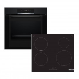 Bosch HBA372EB3 + PUE611BB5E Πυρολυτικός Φούρνος Air Fry 71lt με Επαγωγικές Εστίες Π59.4εκ. Μαύρος