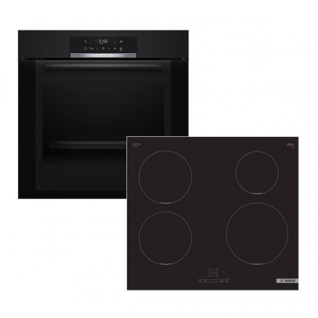 Bosch HBA372EB3 + PUE611BB5E Πυρολυτικός Φούρνος Air Fry 71lt με Επαγωγικές Εστίες Π59.4εκ. Μαύρος
