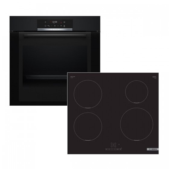 Bosch HBA372EB3 + PUE611BB5E Πυρολυτικός Φούρνος Air Fry 71lt με Επαγωγικές Εστίες Π59.4εκ. Μαύρος
