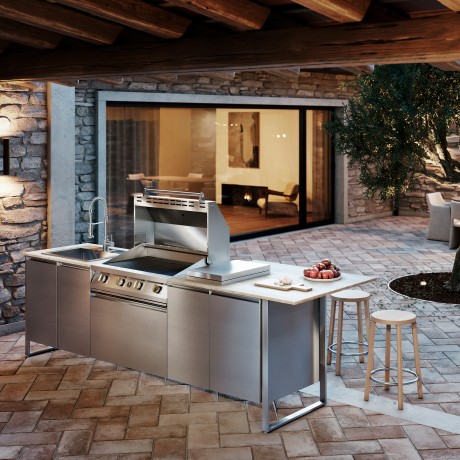 Steel Cucine Gea BRENTA31080-QL-NA-SS  Σύνθεση Κουζίνας Εξωτερικού Χώρου με BBQ, Νεροχύτη 75εκ. και Εστία Αερίου