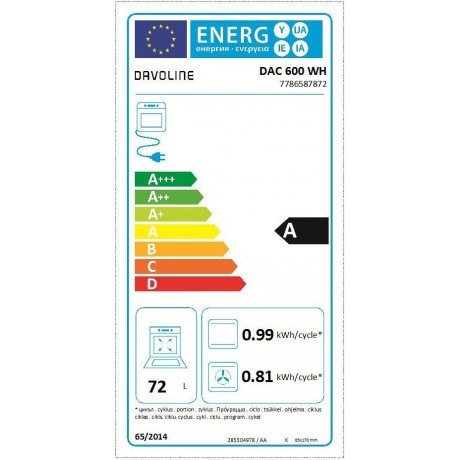 Davoline DAC 600 Ελεύθερη Κεραμική Κουζίνα 72lt  Λευκή