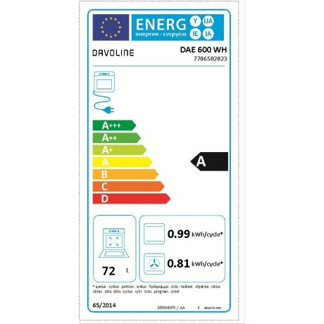Davoline DAE 600 W Κουζίνα Εμαγιέ 72lt με Αέρα Π60εκ. Λευκή 801220712