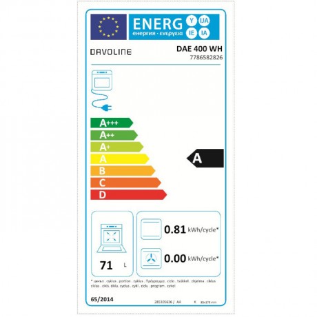 Davoline DAE 400 WH Κουζίνα Εμαγιέ 71lt Π60εκ. Λευκή