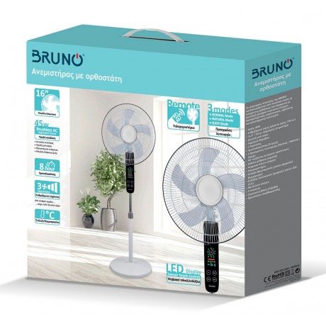 Bruno BRN-0189 Ανεμιστήρας Δαπέδου Ορθοστάτης 43cm 45W με Τηλεχειριστήριο