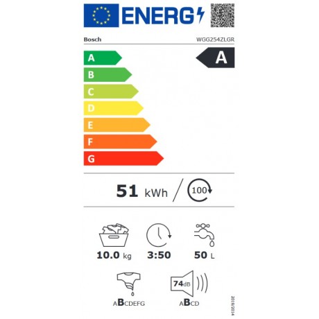 Bosch WGG254ZHGR Πλυντήριο Ρούχων 10kg Ατμού 1400 Στροφών Iron Assist 