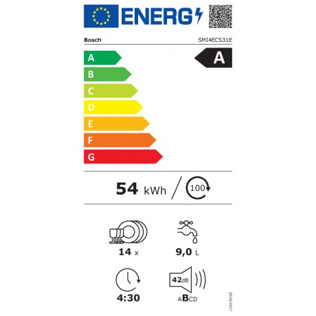 Bosch SMI4ECS31E Εντοιχιζόμενο Πλυντήριο Πιάτων με Wi-Fi για 14 Σερβίτσια Π59.8 Inox
