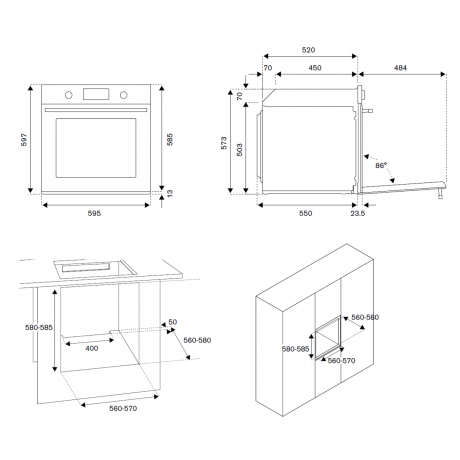 Bertazzoni FMOD6 11 7C T S3 Φούρνος AirFrying Ατμού 76lt με Πυρόλυση A++ Ossidiana Specchio 