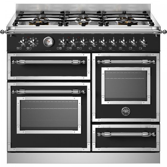 Bertazzoni HER10 6L 3E NE T Κουζίνα με 6 Εστίες Αερίου και 3 Φούρνους Ηλεκτρικούς 100εκ Μαύρο