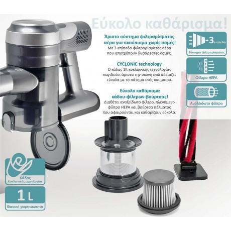 Bruno BRN-0160 Επαναφορτιζόμενη Σκούπα Stick & Χειρός 22.2V Ασημί
