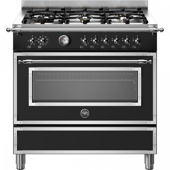 Bertazzoni HER96L1ENET Κουζίνα με 6 Εστίες Αερίου & Φούρνο Ηλεκτρικό 90cm Μαύρο